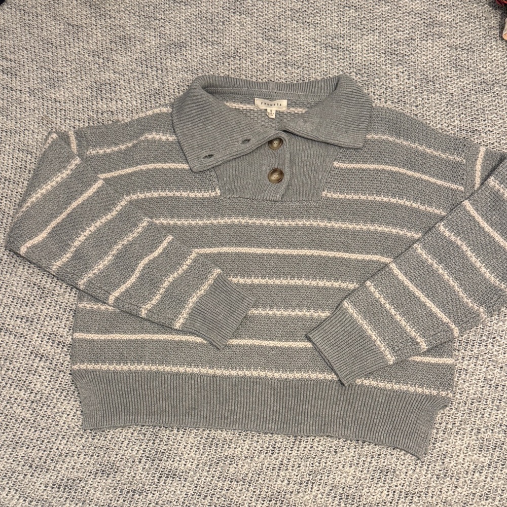 Promesa Gray and Cream Striped Turtleneck Sweater